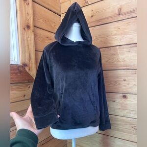 Black Velvet Hooded Top Soft Quality Cotton Women’s Large Emo Festival Luxurious